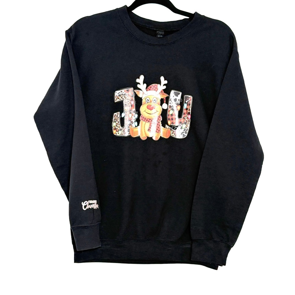 Christmas Reindeer JOY Graphic Black Sweatshirt Size S